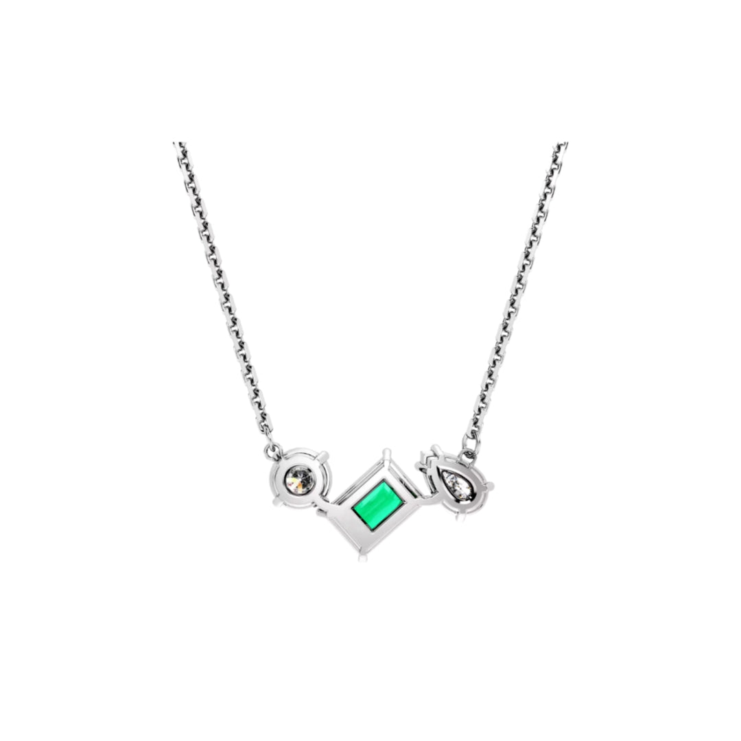 Aesthetic jewel creation emerald cut emerald with round and pear moissanite